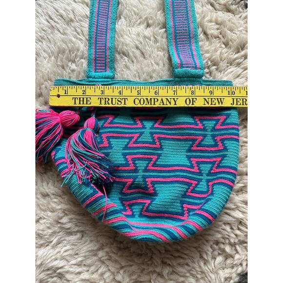 Authentic 100% Wayuu Mochila Colombian Bag cotton candy bohemian blue pink neon - Picture 11 of 16